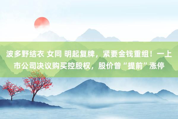波多野结衣 女同 明起复牌，紧要金钱重组！一上市公司决议购买控股权，股价曾“提前”涨停