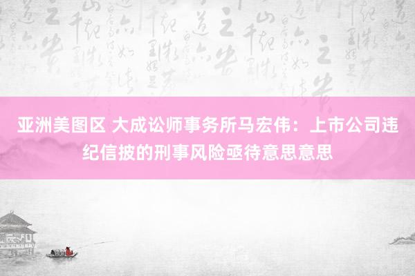 亚洲美图区 大成讼师事务所马宏伟：上市公司违纪信披的刑事风险亟待意思意思