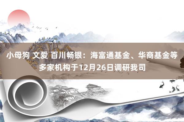 小母狗 文爱 百川畅银：海富通基金、华商基金等多家机构于12月26日调研我司